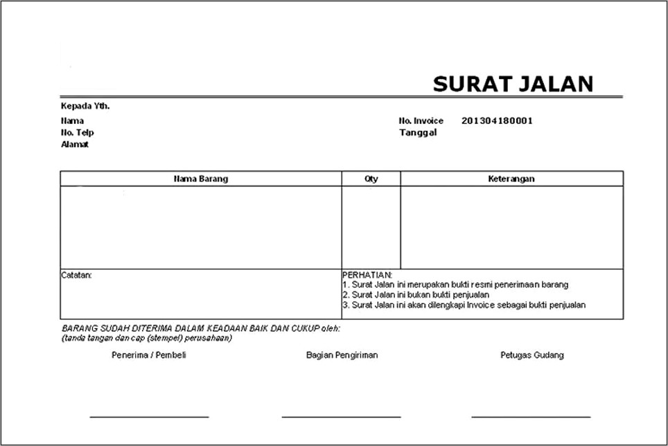 Contoh Surat Jalan Perusahaan Jasa