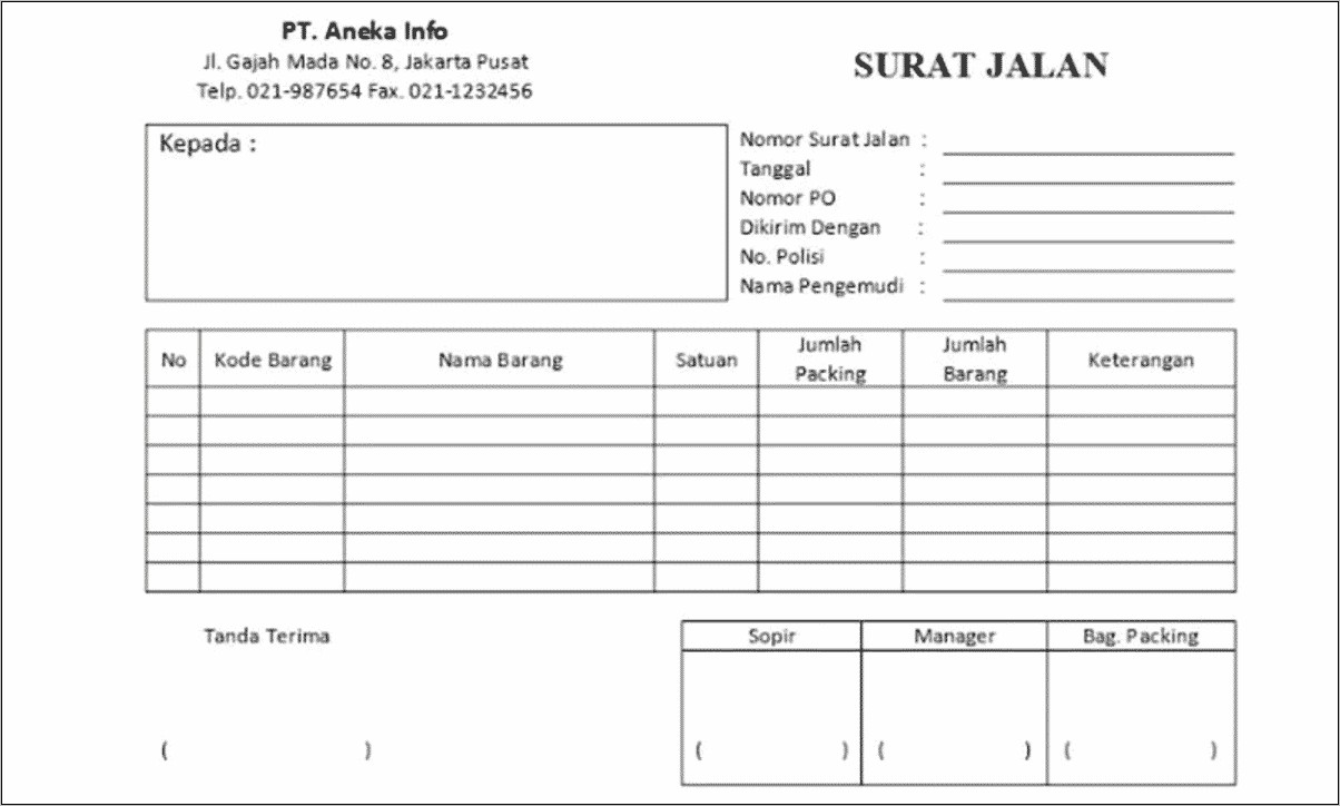 Contoh Surat Jalan Perusahaan Unik