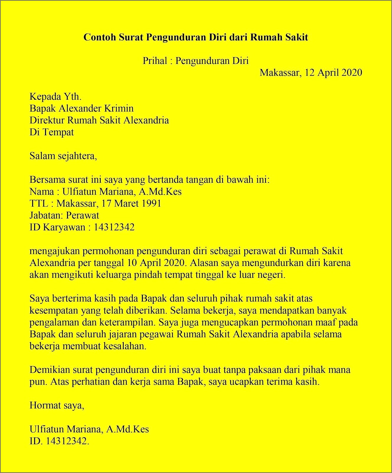 Contoh Surat Karyawan Terburuk Dari Perusahaan