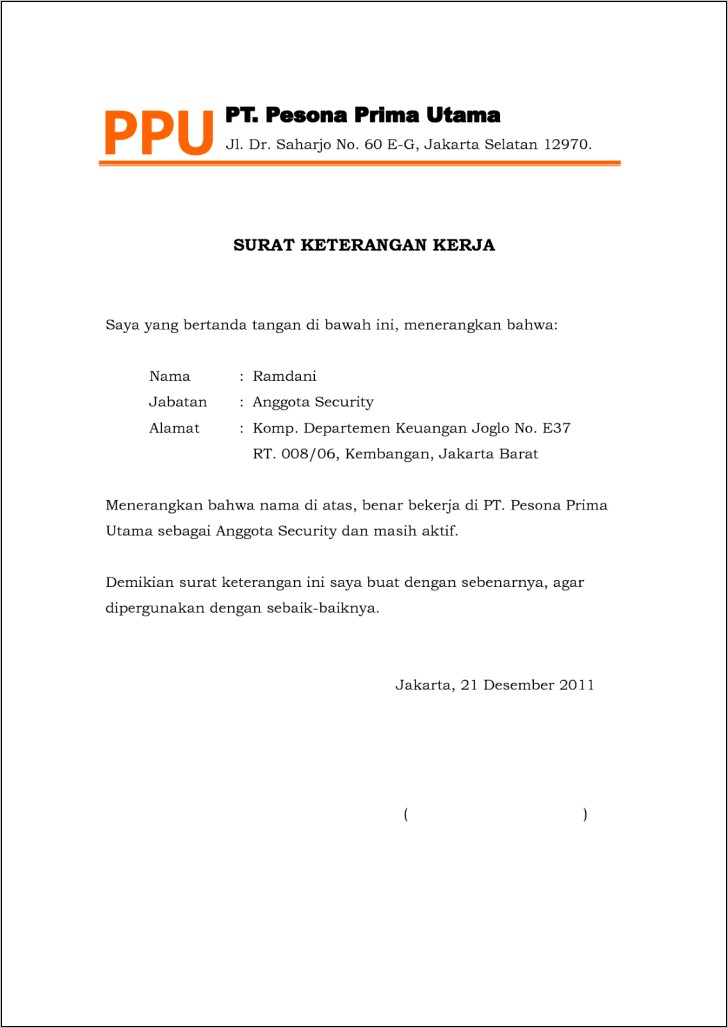 Contoh Surat Karyawan Tetap Perusahaan Ekspedisi