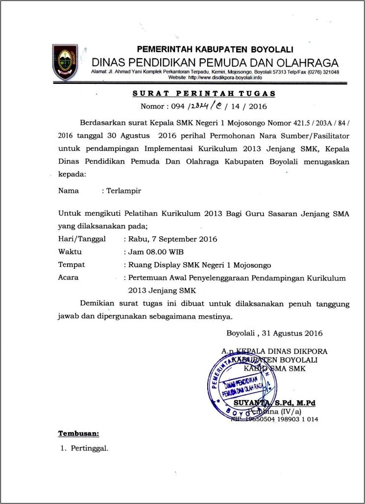 Contoh Surat Ke Kepala Dinas