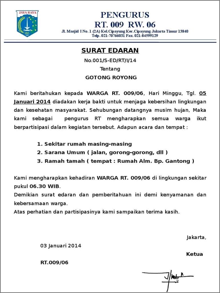 Contoh Surat Kegiatan Usaha