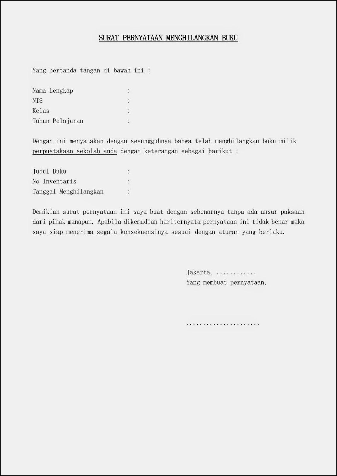 Contoh Surat Kehilangan Kartu Jamsostek Dari Perusahaan