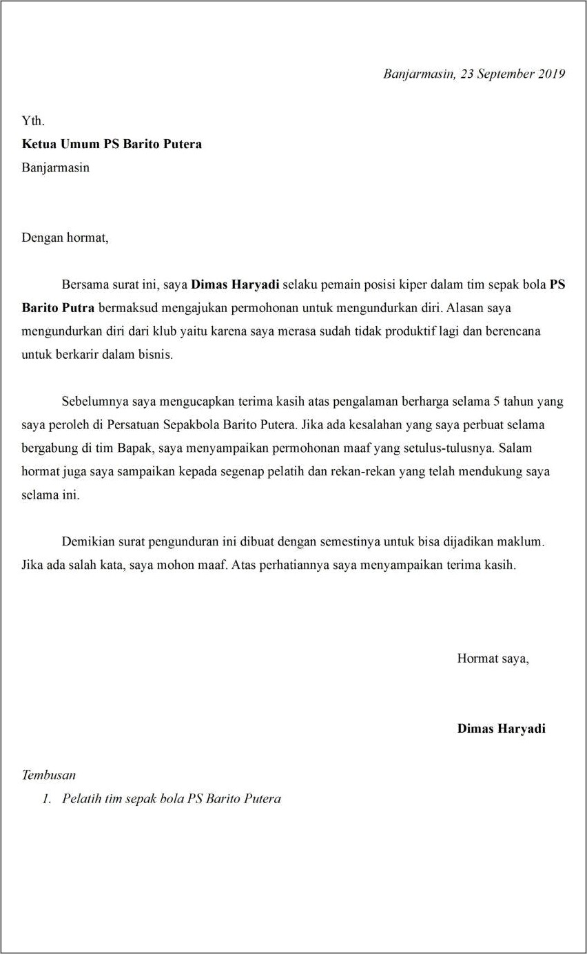 Contoh Surat Keluar Dari Dinas