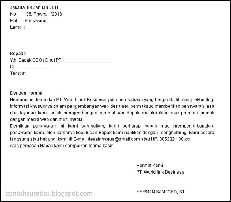 Contoh Surat Kelur Penawaran Perusahaan