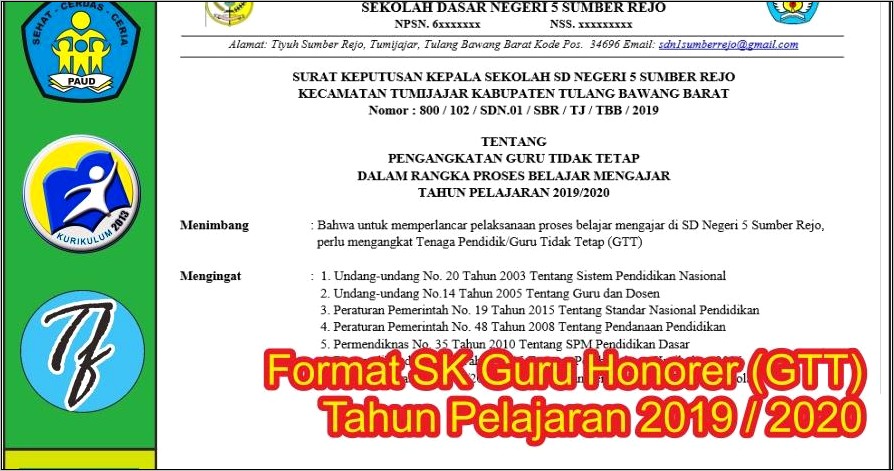 Contoh Surat Kepala Dinas Untuk Gtt Pai