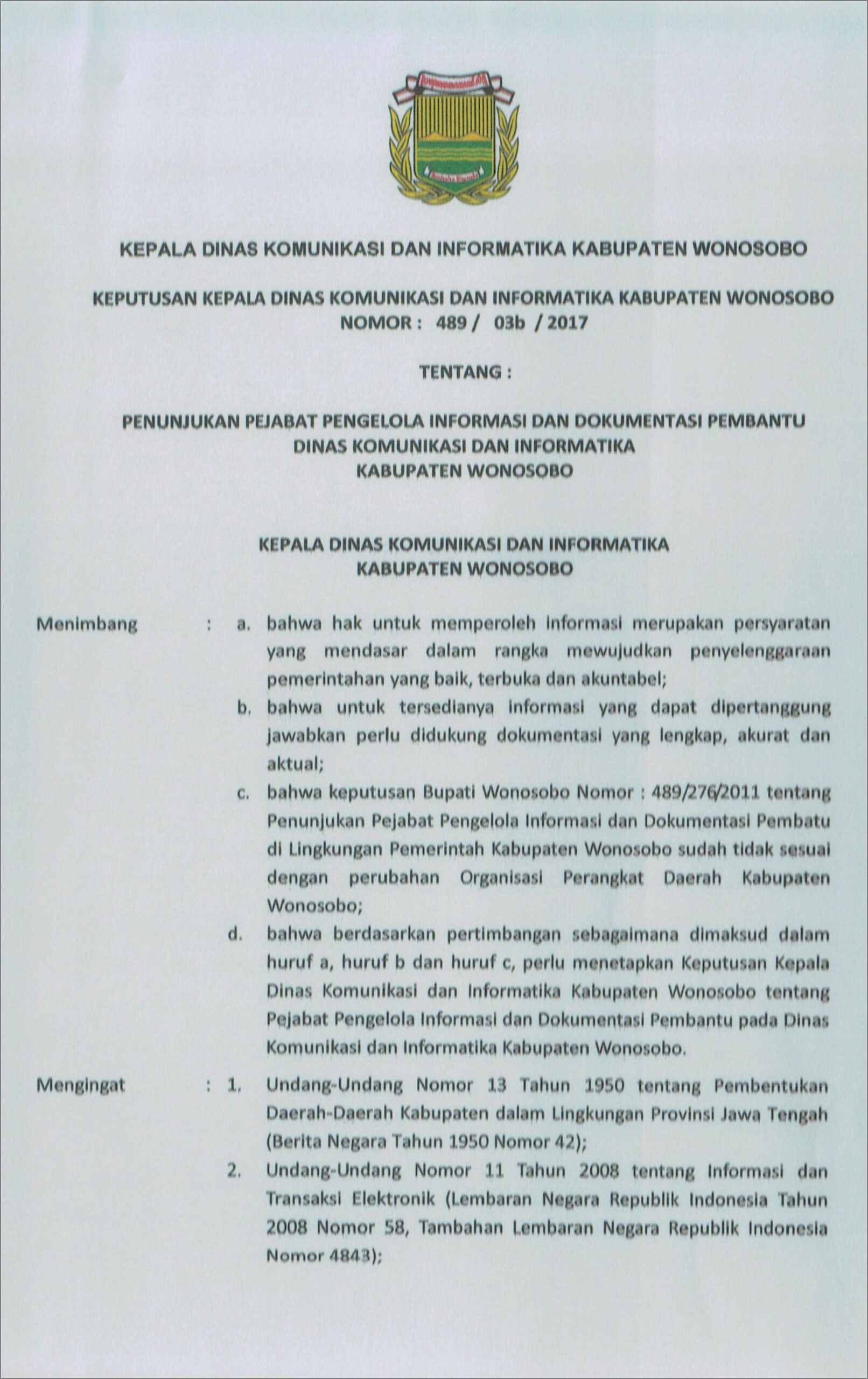 Contoh Surat Keputusan Dinas