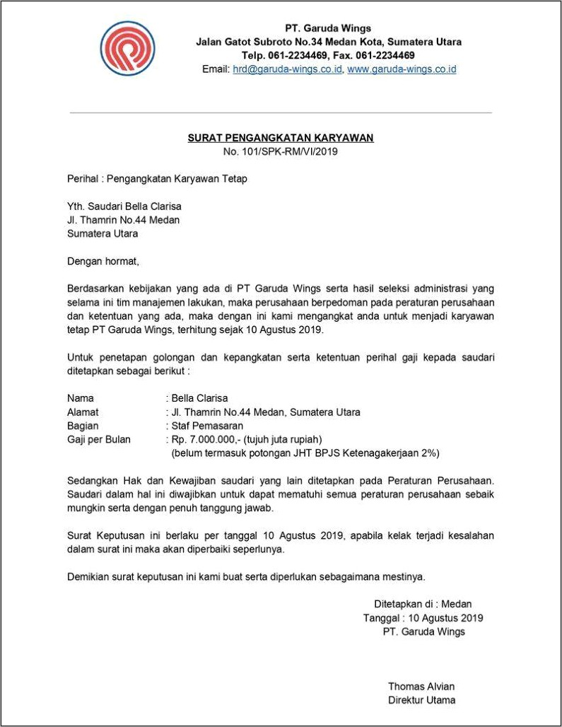 Contoh Surat Keputusan Pengangkatan Manager Keuangan Perusahaan