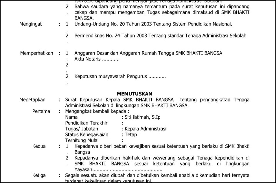 Contoh Surat Keputusan Tata Usaha Pdf