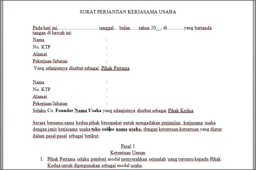 Contoh Surat Kerjasama Dalam Usaha Bersama