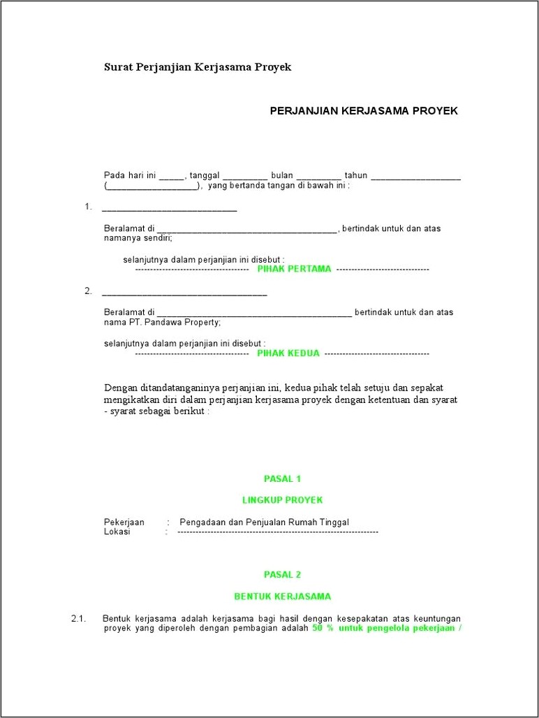 Contoh Surat Kerjasama Perusahaan Menkon Dan Subkon