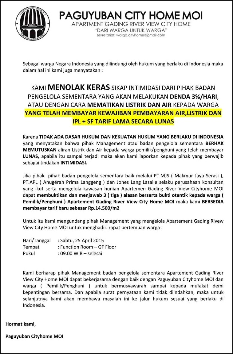 Contoh Surat Kesepakatan Warga Dan Perusahaan