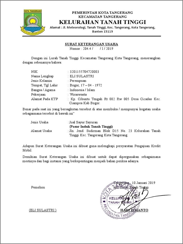 Contoh Surat Keterngan Usaha Dari Kepala Desa