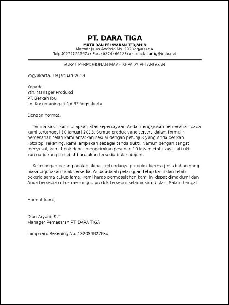 Contoh Surat Klaim Perusahaan