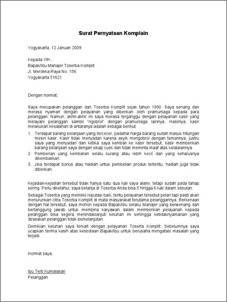 Contoh Surat Komplain Terhadap Perusahaan