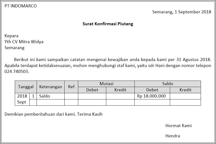 Contoh Surat Konfirmasi Penangguhan Pembayaran Ke Perusahaan