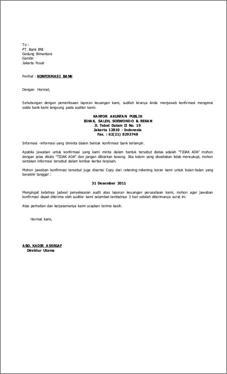 Contoh Surat Konfirmasi Piutang Perusahaan