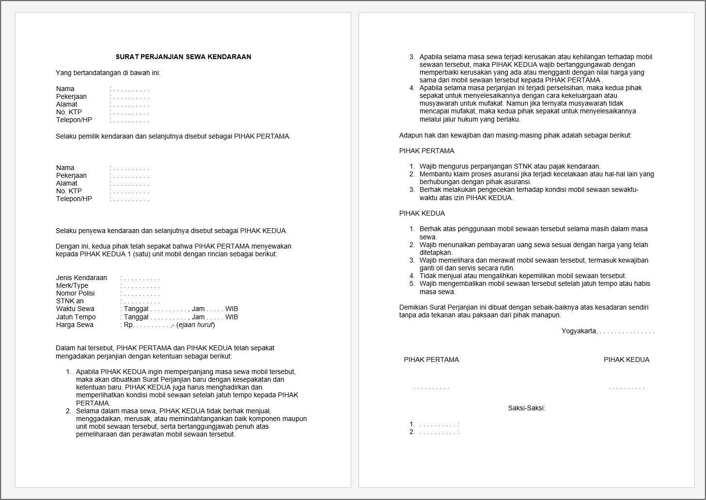 Contoh Surat Kontrak Kepemilikan Usaha Mendirikan Usaha