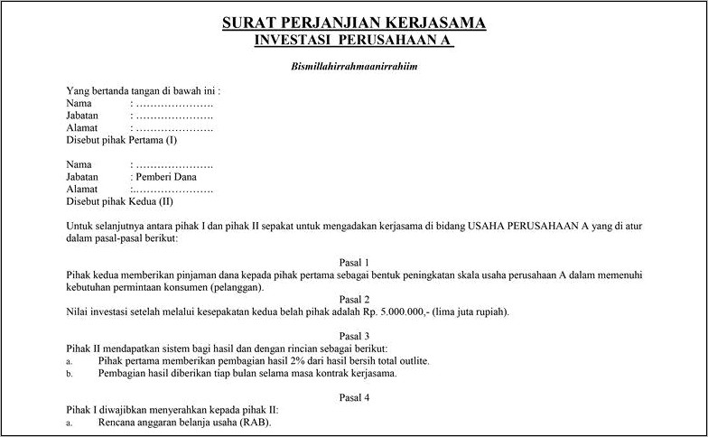 Contoh Surat Kontrak Kerjasama Perusahaan