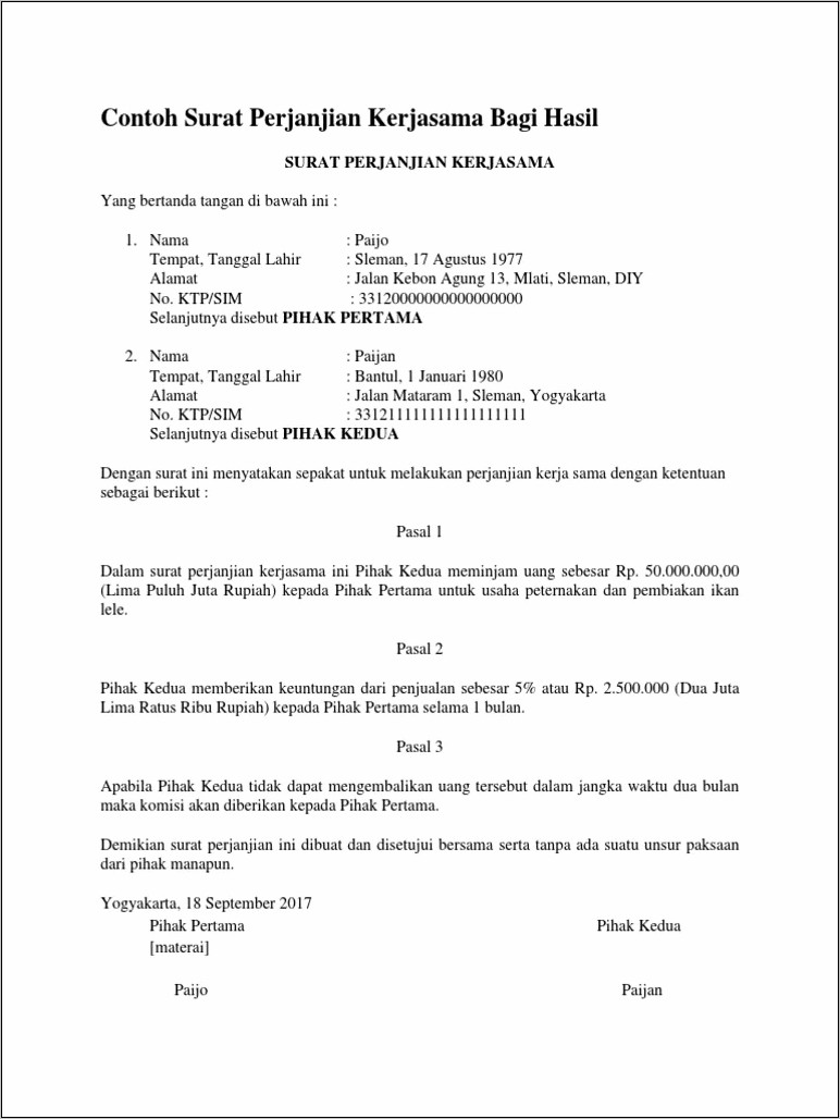 Contoh Surat Kontrak Tempat Usaha