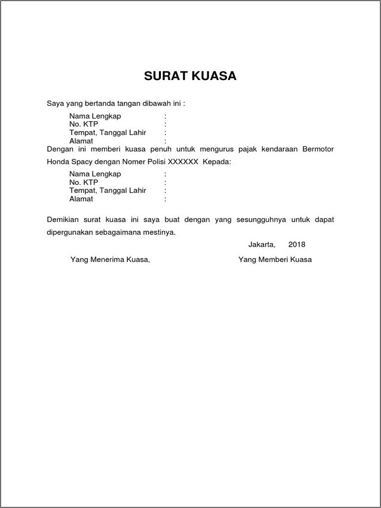 Contoh Surat Kuasa Bayar Pajak Kendaraan Bermotor Milik Perusahaan