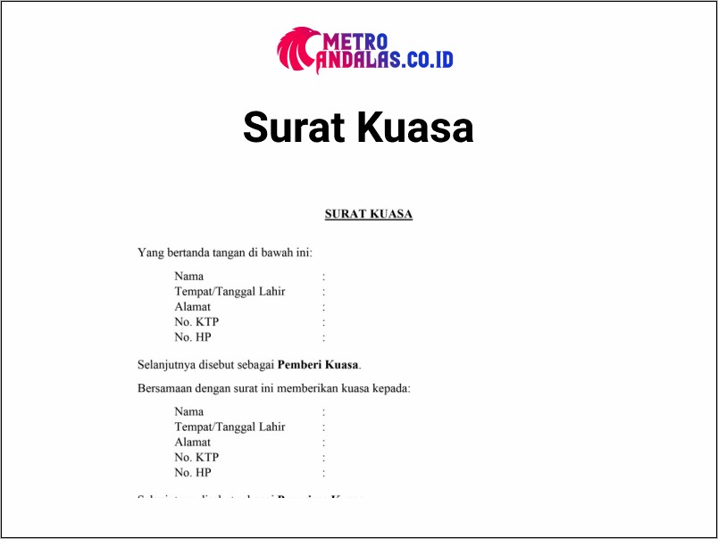 Contoh Surat Kuasa Dari Dinas