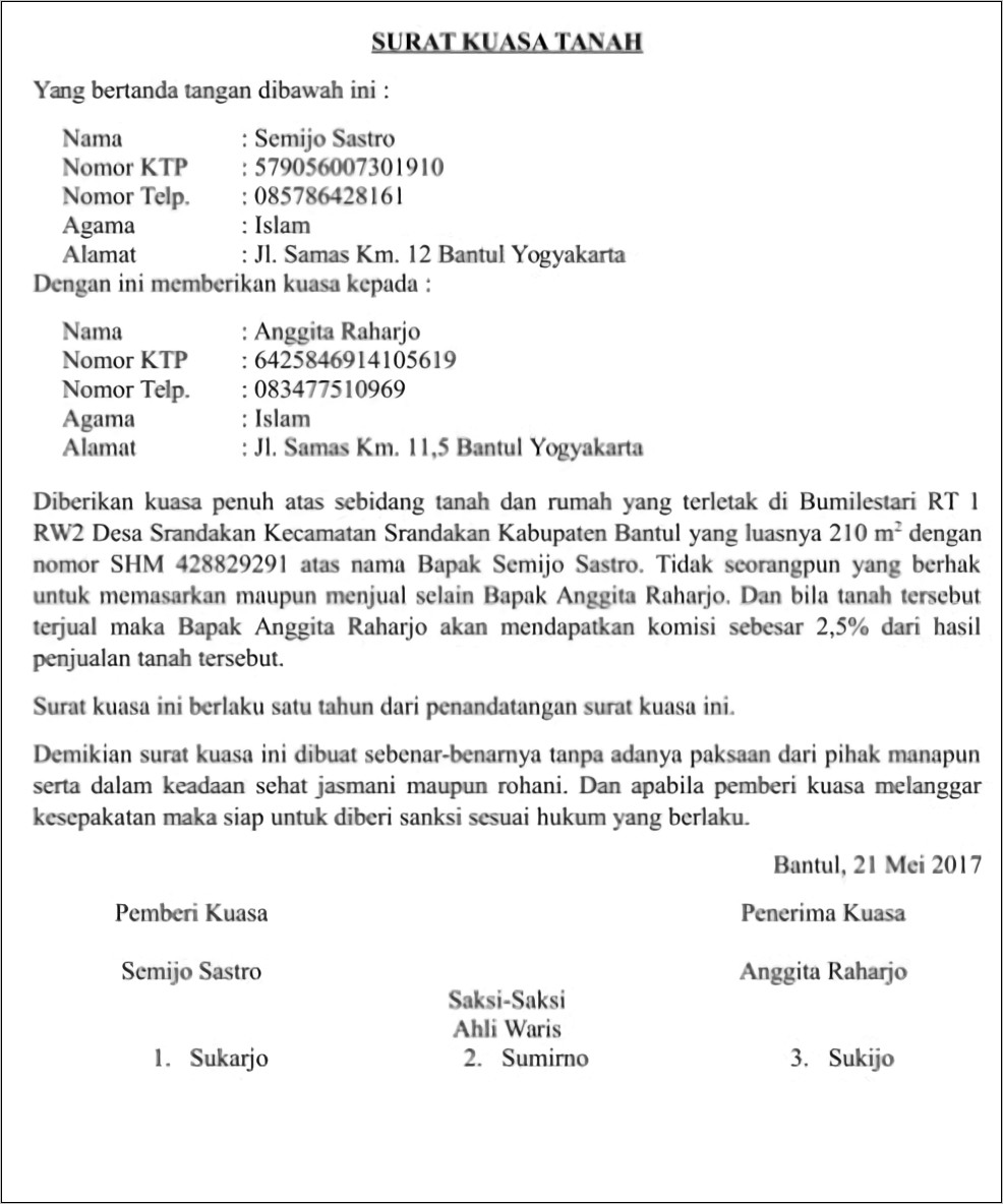 Contoh Surat Kuasa Jual Perusahaan