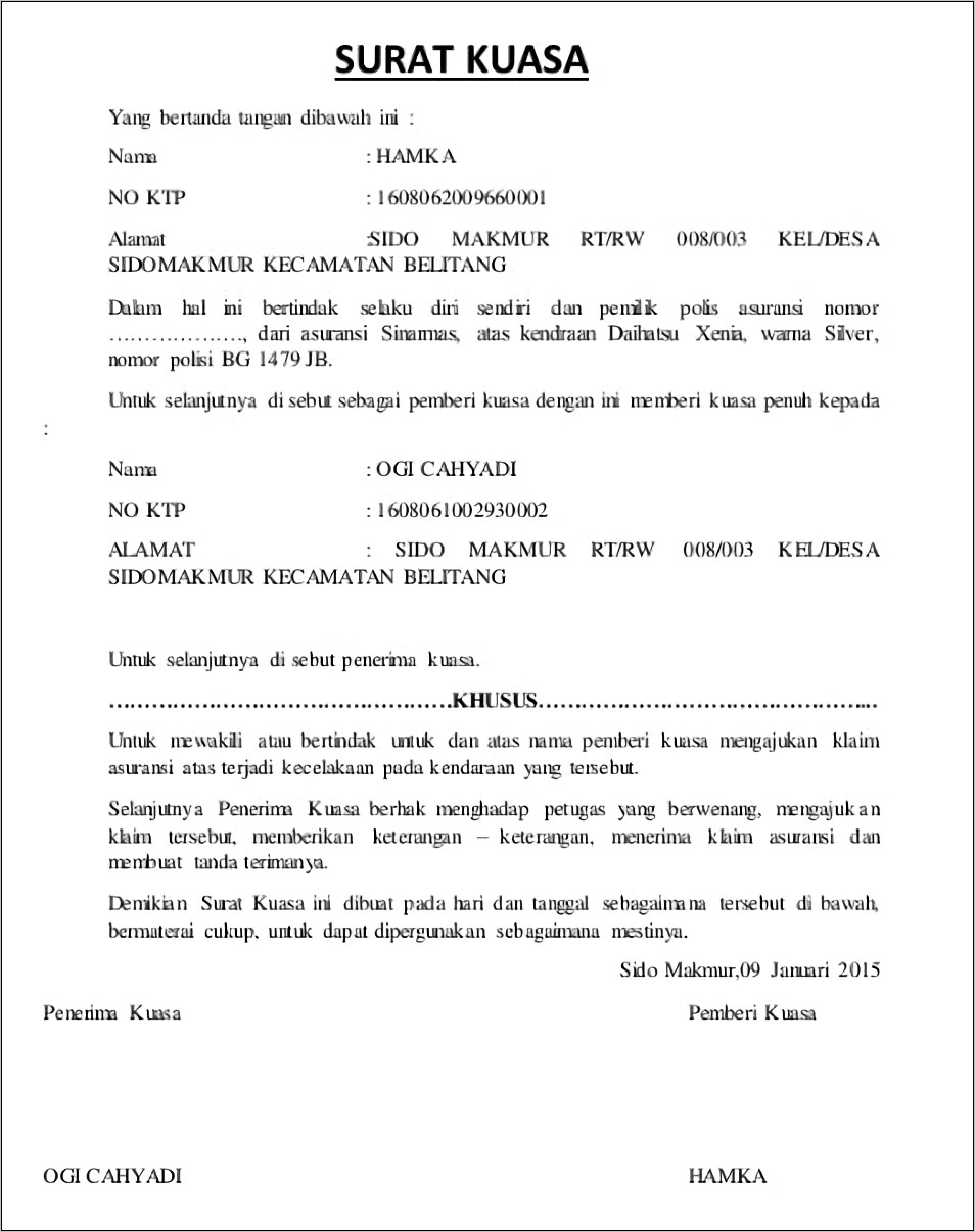 Contoh Surat Kuasa Khusus Perusahaan