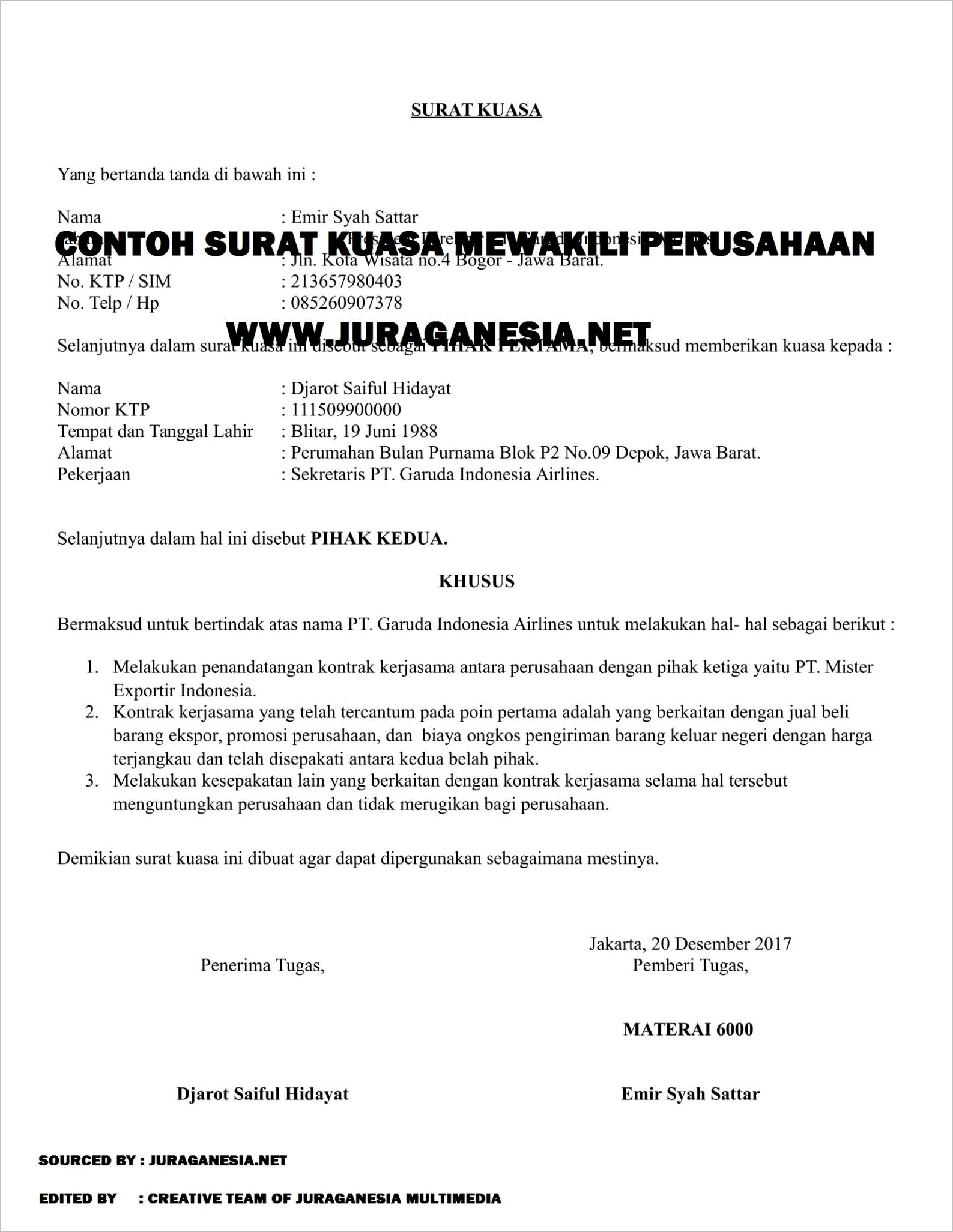 Contoh Surat Kuasa Penjualan Barang Perusahaan