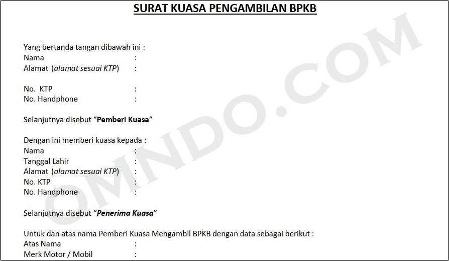 Contoh Surat Kuasa Perpanjang Stnk Mobil Atas Nama Perusahaan