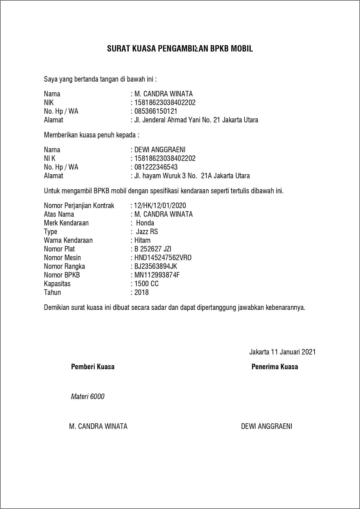 Contoh Surat Kuasa Perusahaan Untuk Samsat