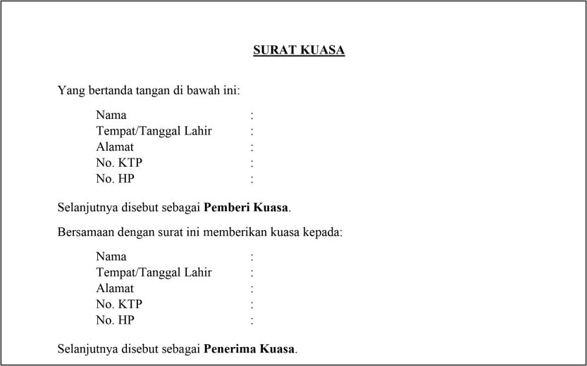 Contoh Surat Kuasa Perwakilan Perusahaan