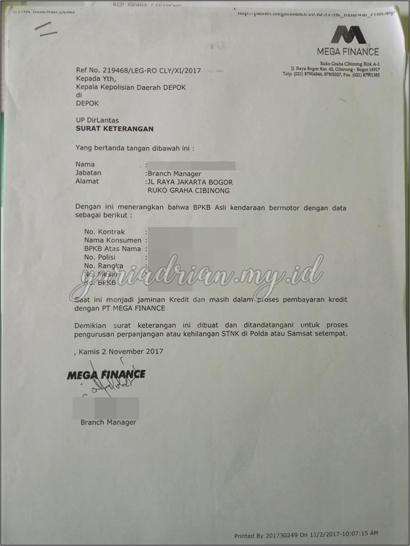 Contoh Surat Kuasa Untuk Perpanjangan Stnk Mobil Perusahaan