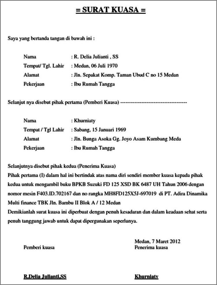 Contoh Surat Kuasa Yang Mewakilkan Perusahaan