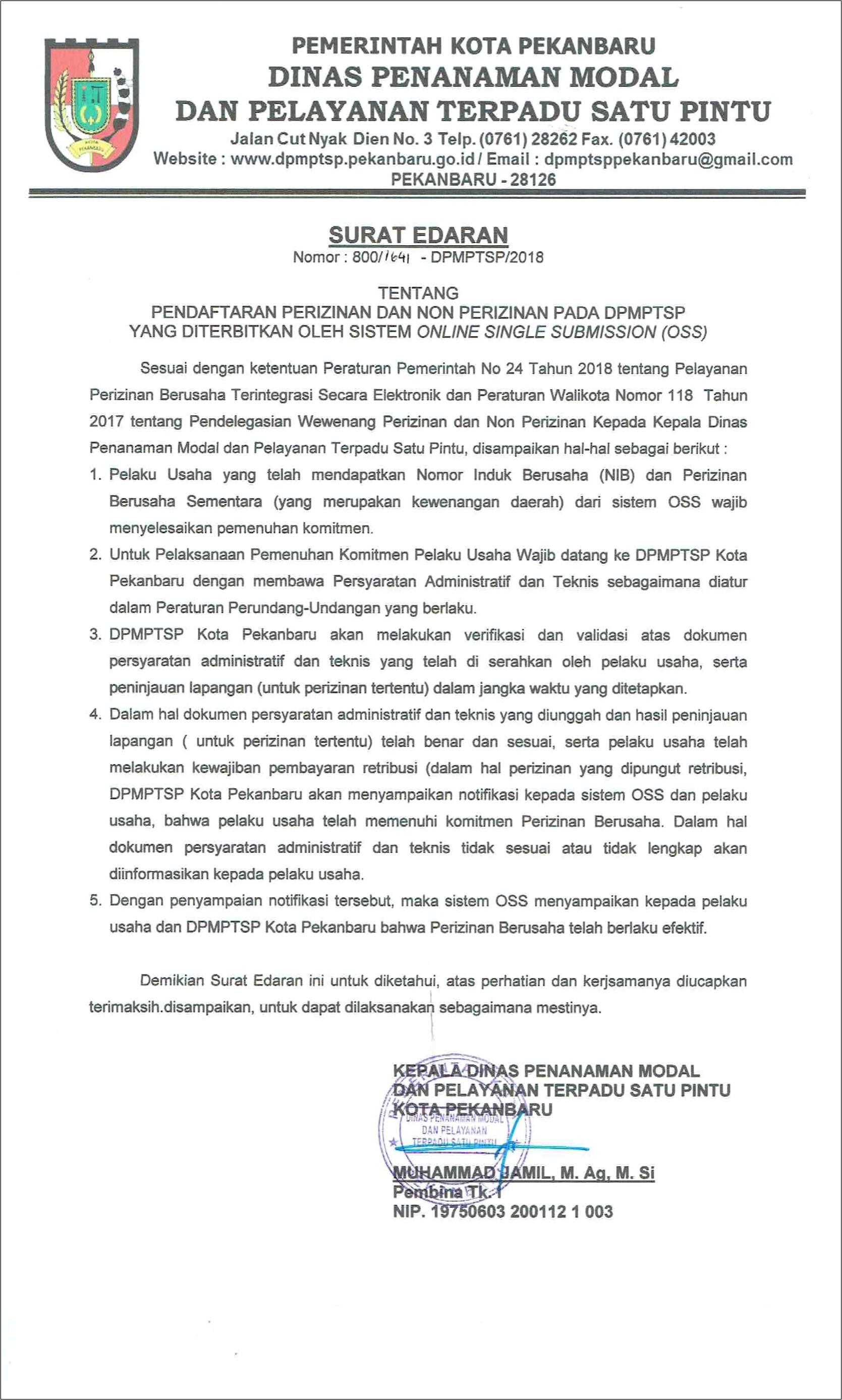 Contoh Surat Kunjungan Dinas Perdagangan Kota Batam