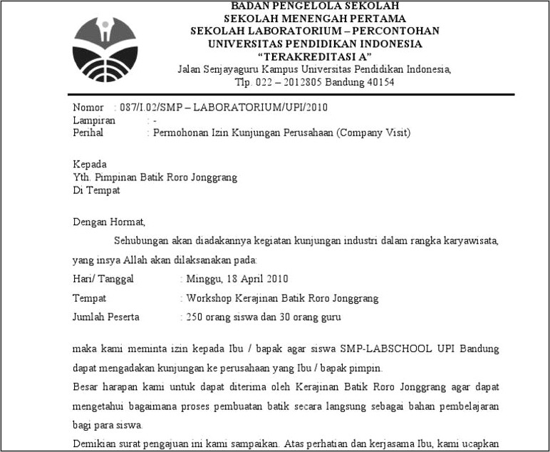 Contoh Surat Kunjungan Pemerintah Daerah Ke Perusahaan