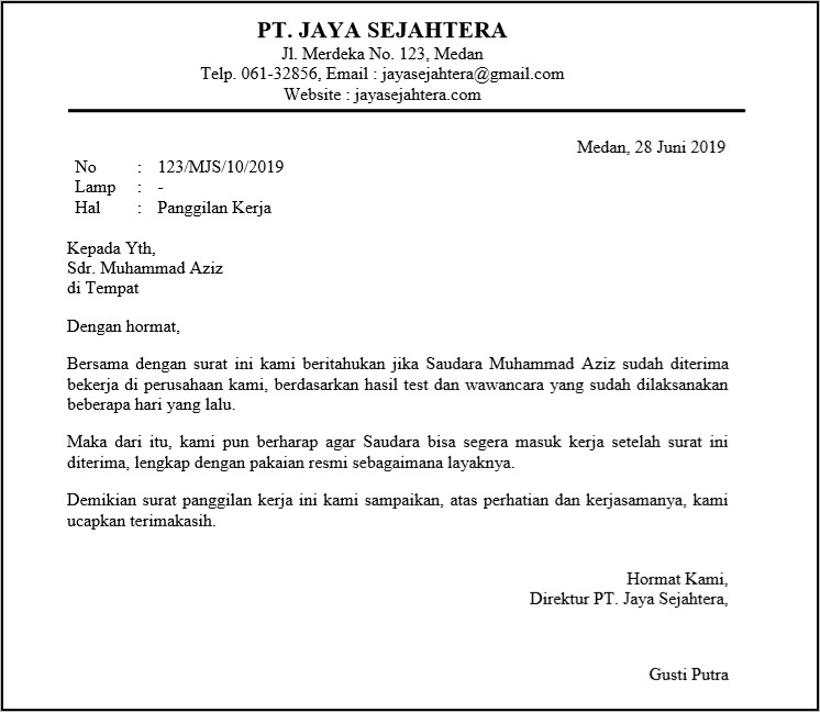 Contoh Surat Masuk Dinas Perusahaan