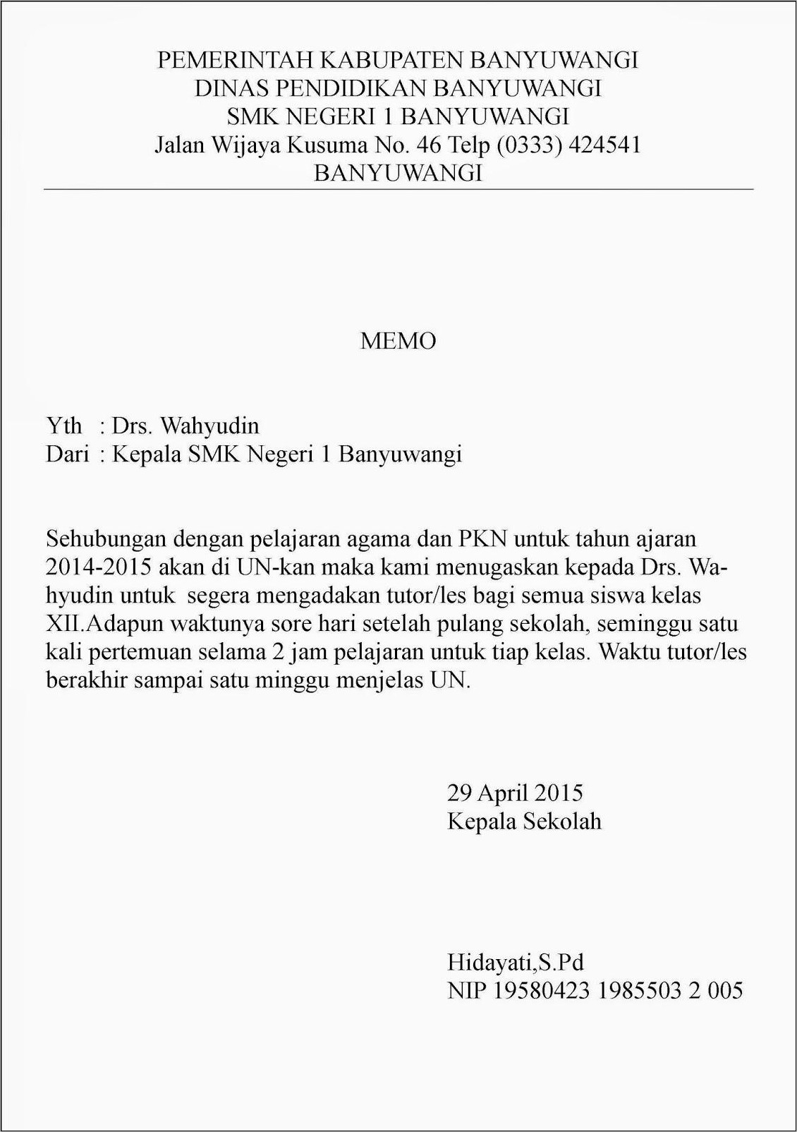 Contoh Surat Memo Dan Nota Dinas