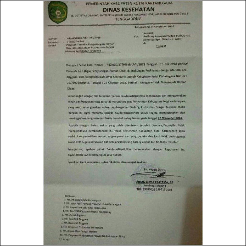 Contoh Surat Menempati Perumahan Dinas