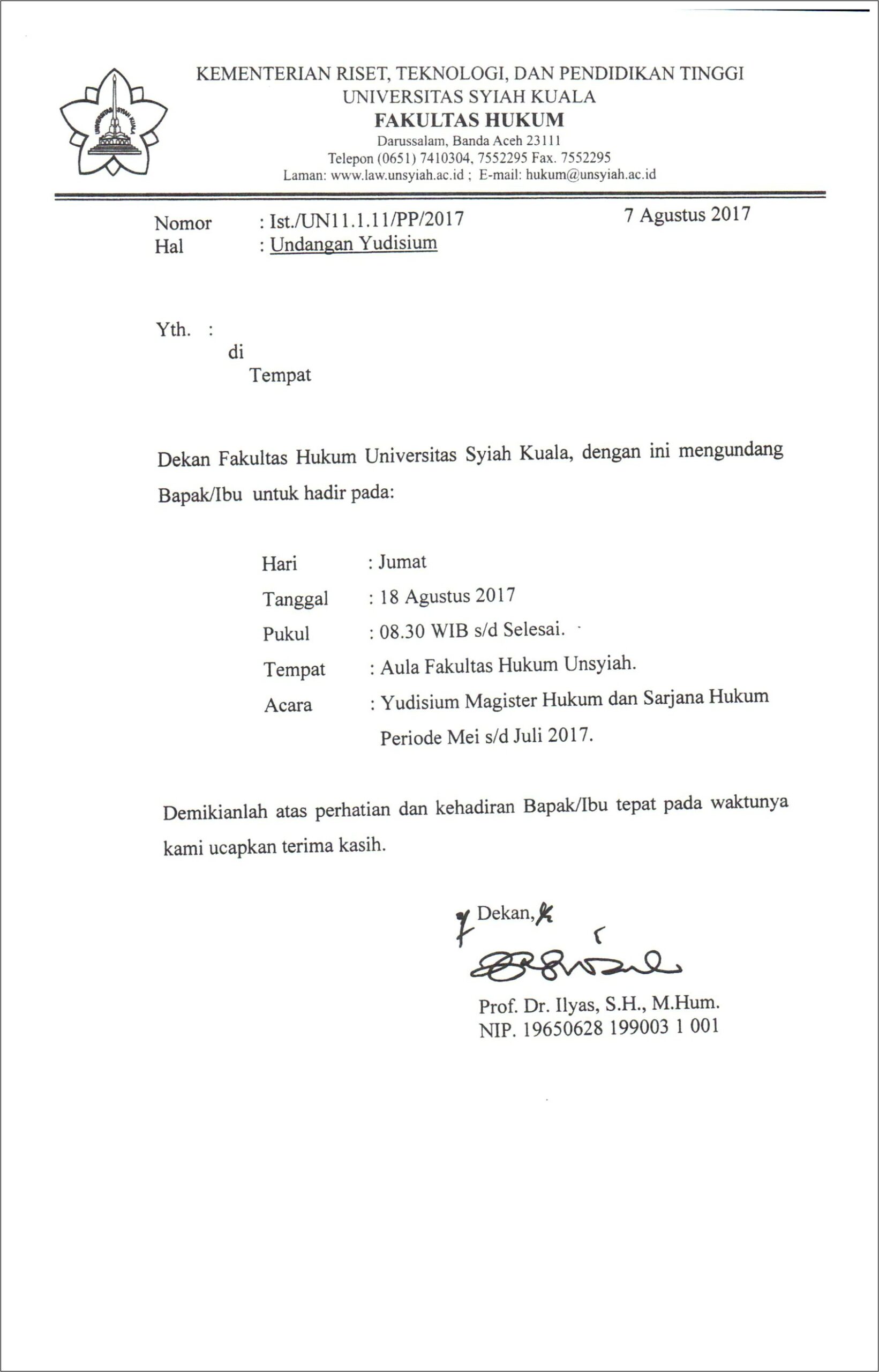 Contoh Surat Menerima Undangan Makan