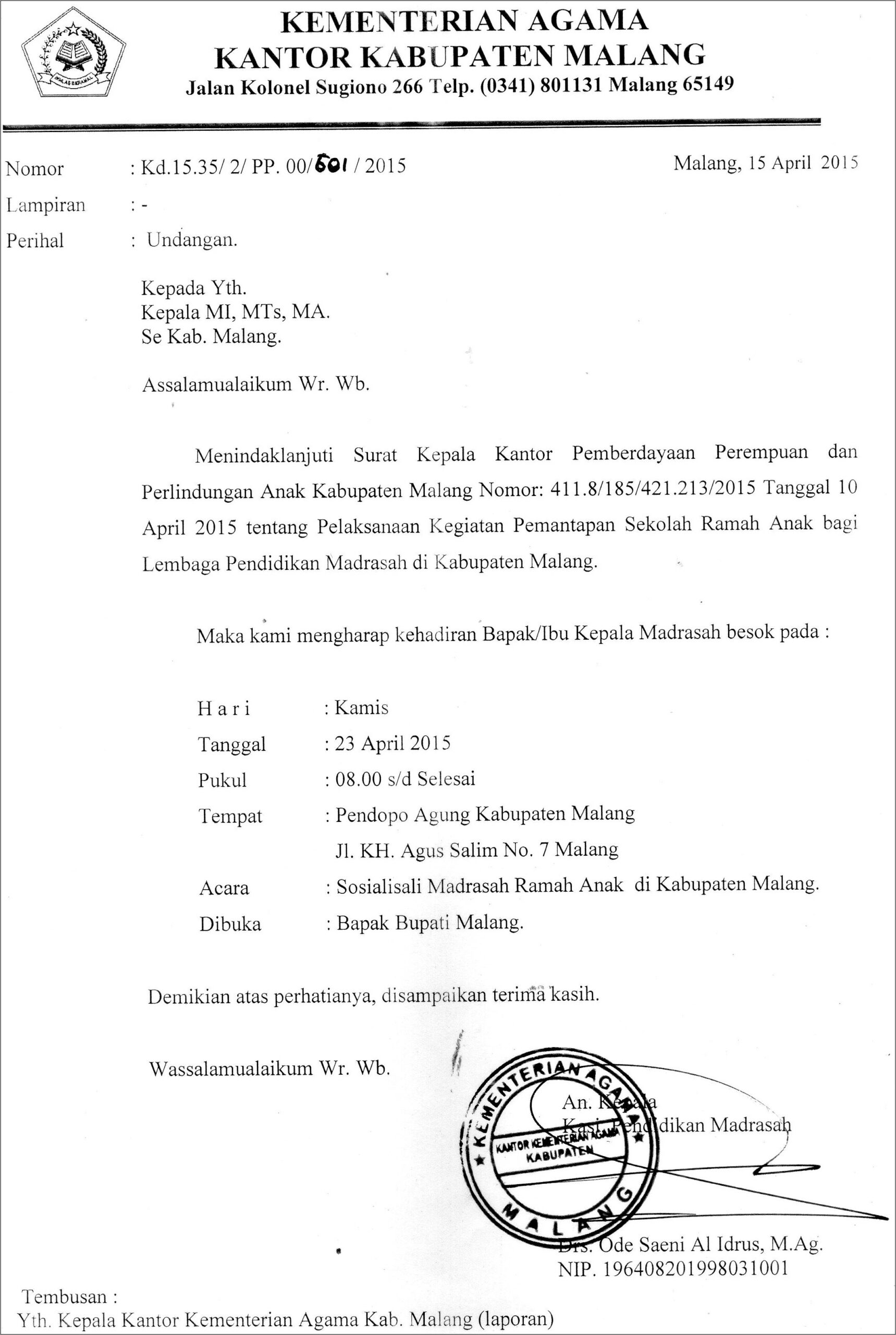 Contoh Surat Mengundang Bupati