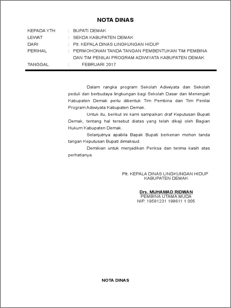 Contoh Surat Nota Dinas Kepala Sekolah