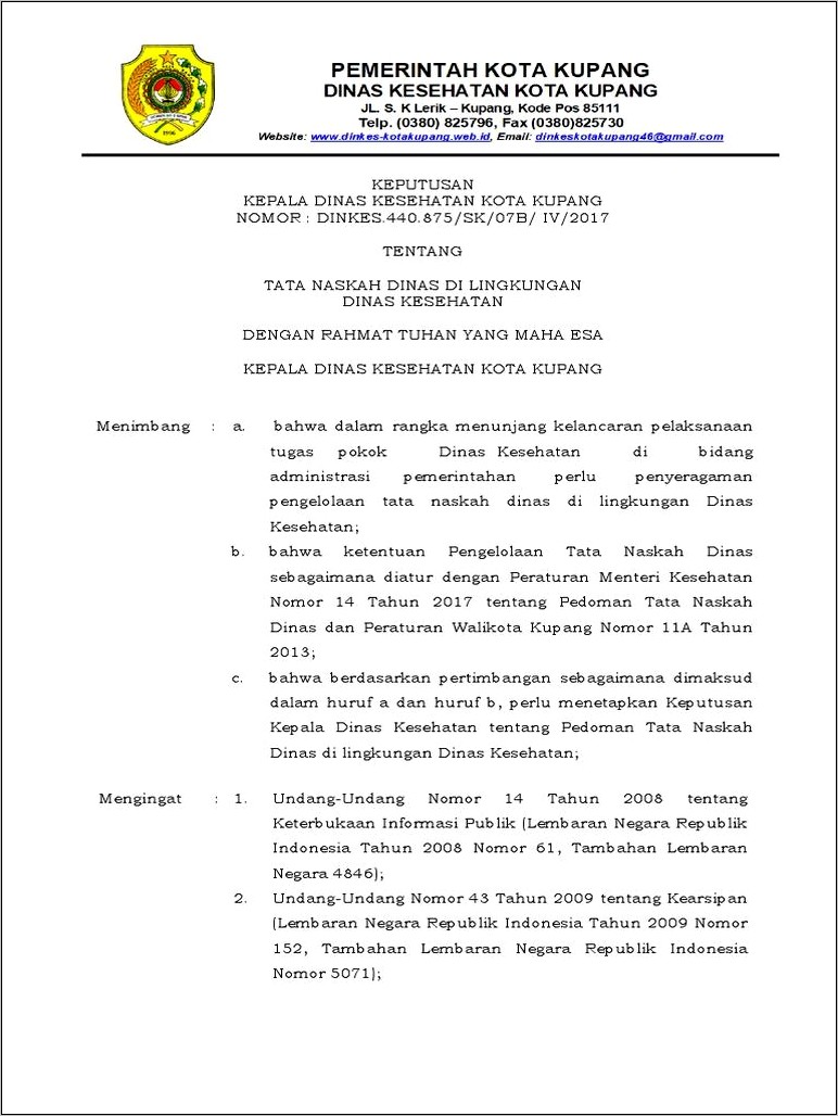 Contoh Surat Nota Konsep Naskah Dinas