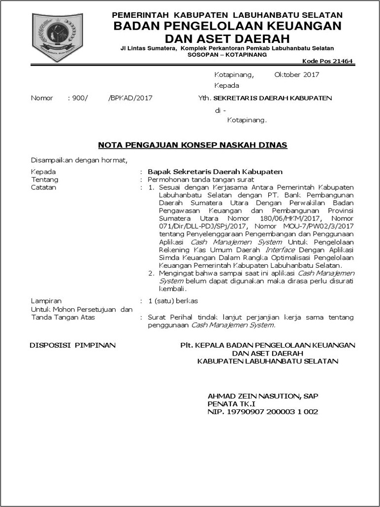 Contoh Surat Nota Pengajuan Konsep Naskah Dinas