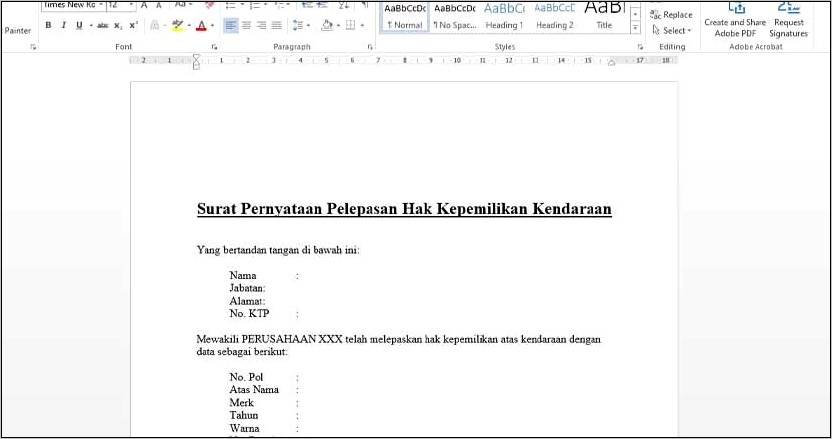 Contoh Surat Pelepasan Kendaraan Perusahaan