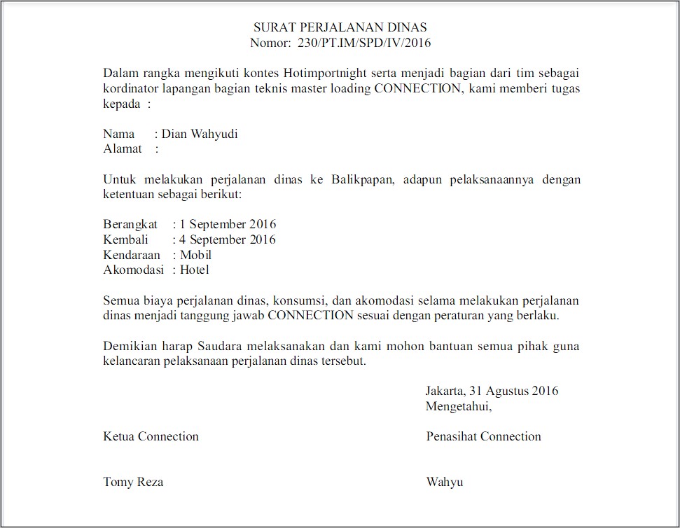 Contoh Surat Pemberitahuan Biaya Perjalanan Dinas Di Bebankankepada Rumah Sakit