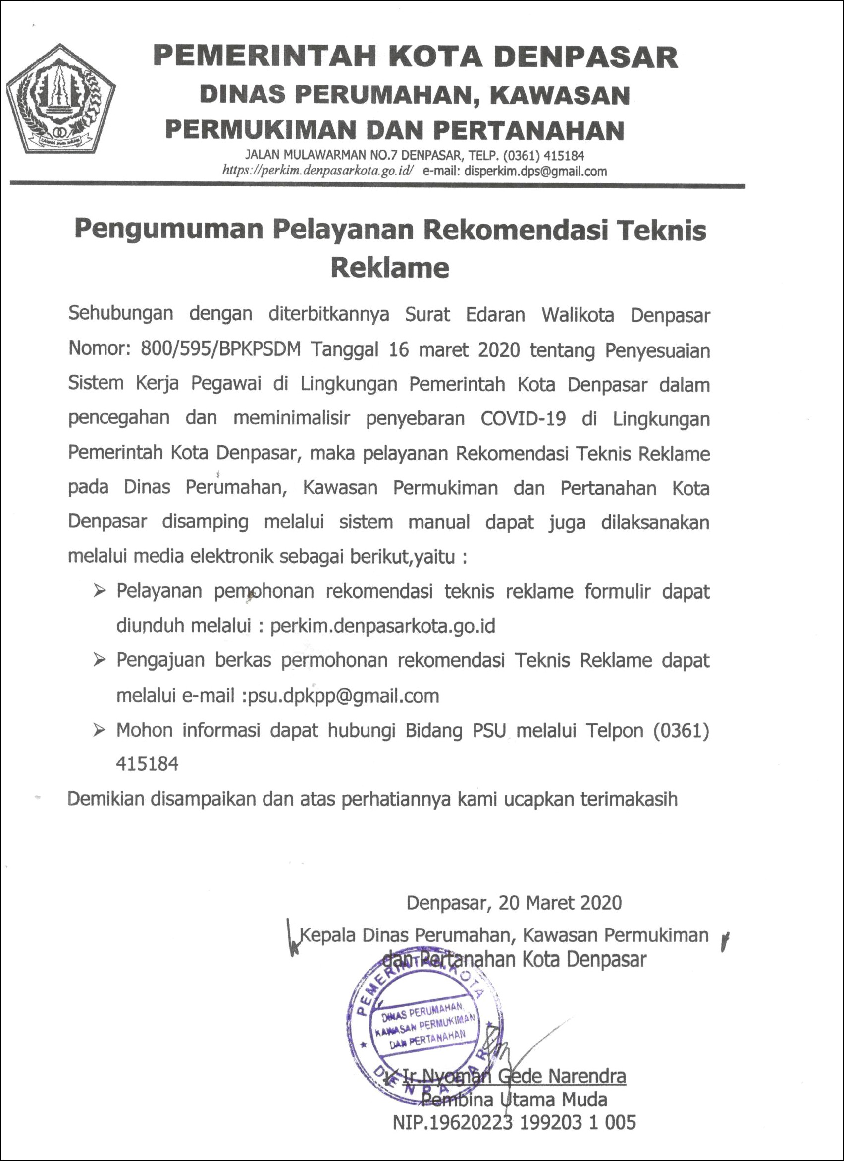 Contoh Surat Pemberitahuan Dinas Perkim Ke Kecamatan