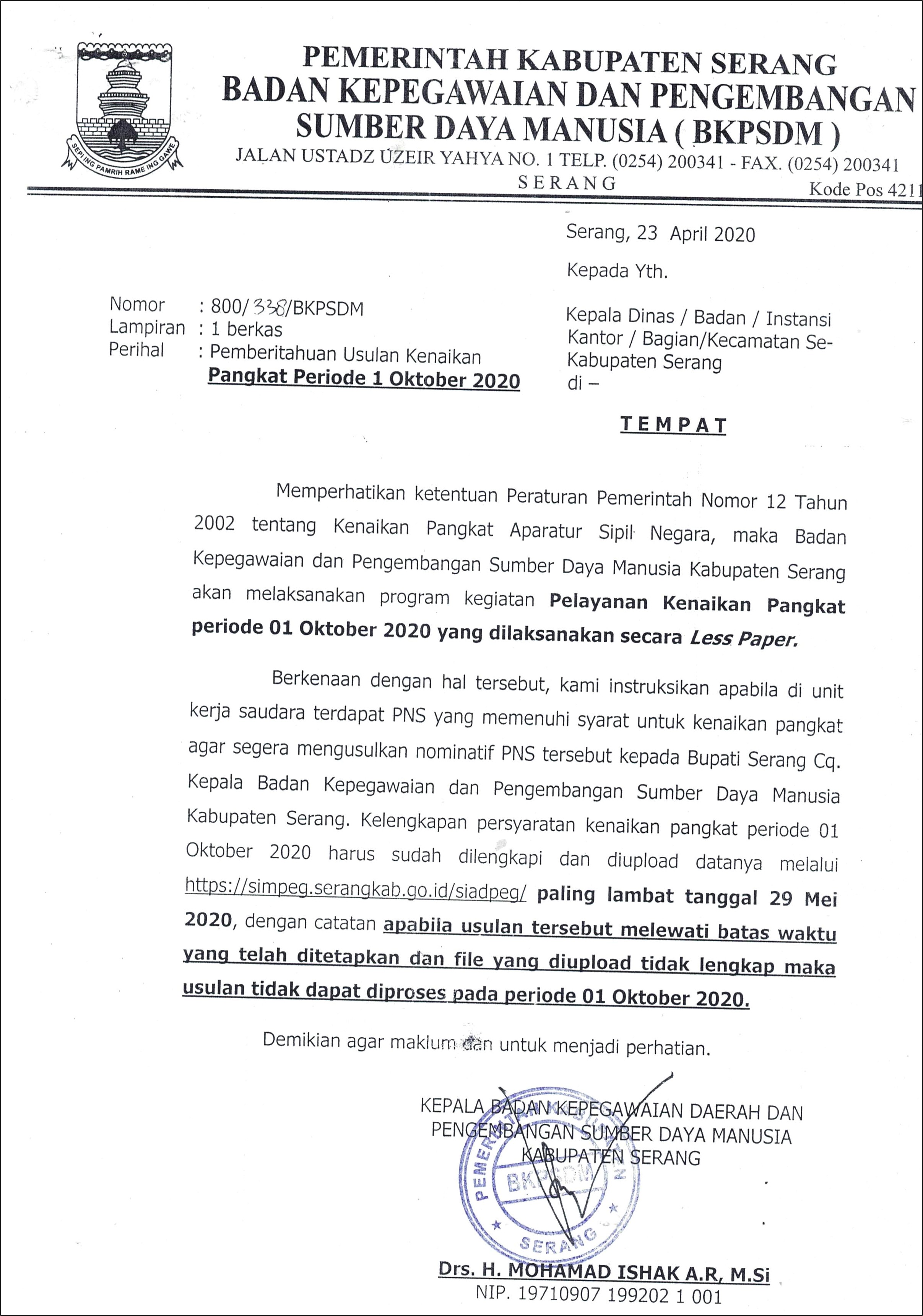 Contoh Surat Pemberitahuan Kekosongan Jabatan Struktural Dinas