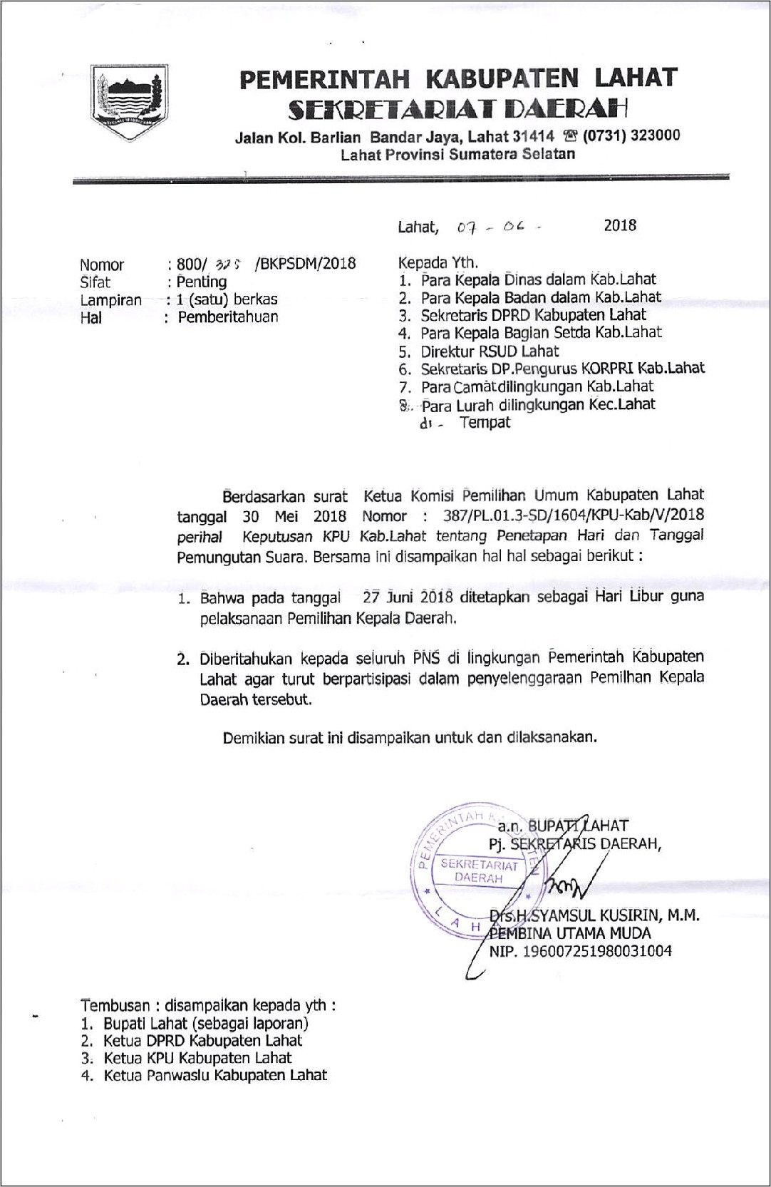 Contoh Surat Pemberitahuan Kepada Kepala Dinas Oleh Kepala Sekolah