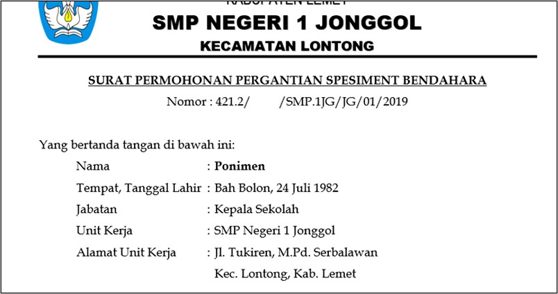 Contoh Surat Pemberitahuan Pemberhentian Sebagai Kepala Sekolah Ke Dinas